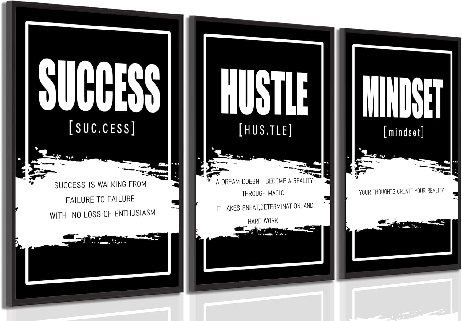 3Pcs Black Inspirational Office Canvas Wall Art Motivational Struggle