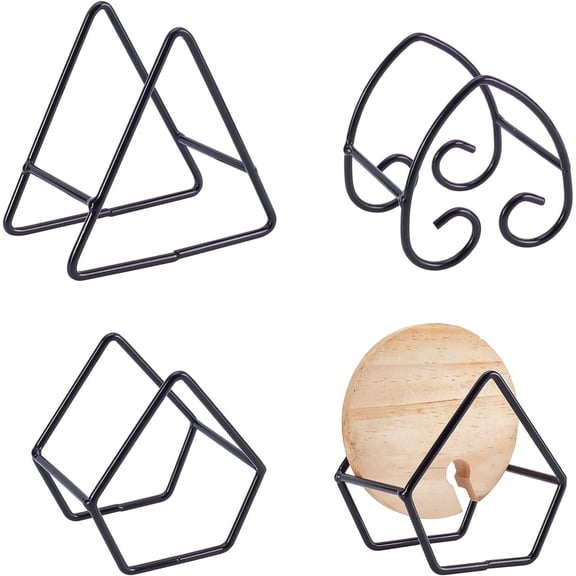 3Pcs Black Iron Metal Coaster Holder Triangle/Heart/Pentagonal Cup Mat Storage Rack Fit 4 to 6 Pieces Round and Square Coasters Display Coasters for DIY handcrafting