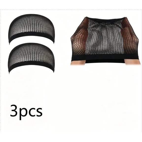 3Pcs Black Stretch Mesh Wig Caps Breathable Elastic Hair Wrap for Cosplay Daily Sleeping