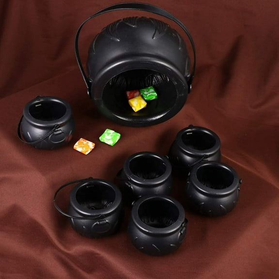 3Pcs Black Witch Cauldron Halloween Candy Bucket Plastic Cauldron with Handle Trick or Treat Bucket for Halloween Party Decorations