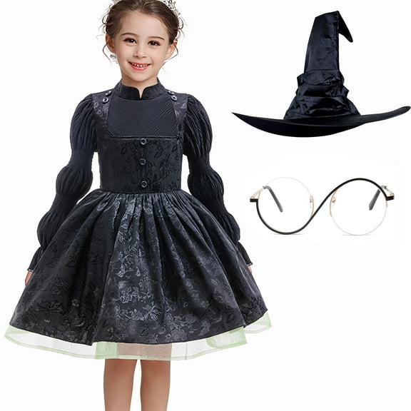 3Pcs Black Witch Costume Set for Girls Halloween Cosplay Fancy Dress for 3-4T
