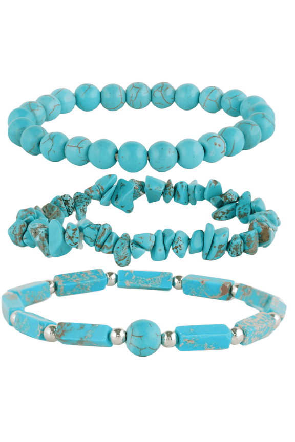 3Pcs Bohemian Turquoise Stone Bracelet Set for Women, Natural Blue Gemstone Beaded Stretch Healing Energy Chakra Jewelry Gift Set