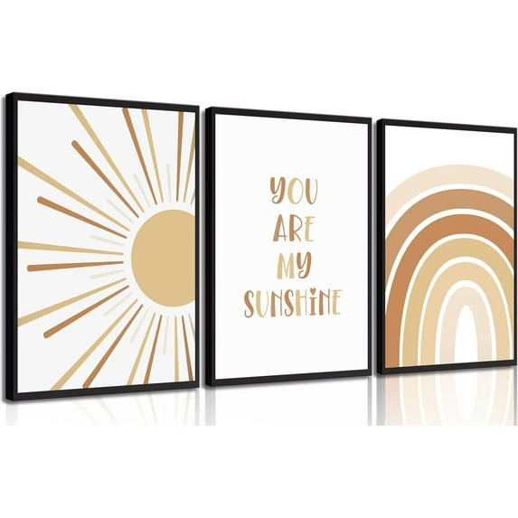 3Pcs Boho Baby Wall Art Cute Sun Rainbow Canvas Paintings You Are My Sunshine Wall Decor Neutral Colorful Nursery Posters Prints for Kids Room Bedroom Classroom Pictures Unframed