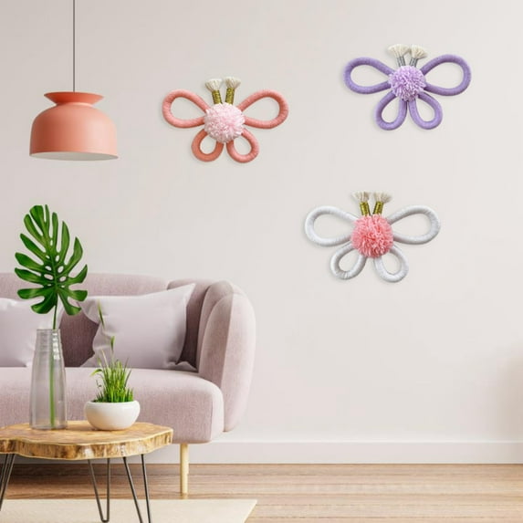 3Pcs Boho Daisy Flower Wall Art Decor,Boho Nursery Wall Art Decor,Woven Macrame Daisy Flower Wall Hanging for Home Indoor Decorations,Kids,Girls C3