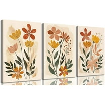 3Pcs Boho Floral Plant Canvas Wall Art Eclectic Flower Wall Decor Watercolor Flowers Painting Pictures Modern Nature Botanical Poster Prints for Bedroom Living Room Office Home Decoration