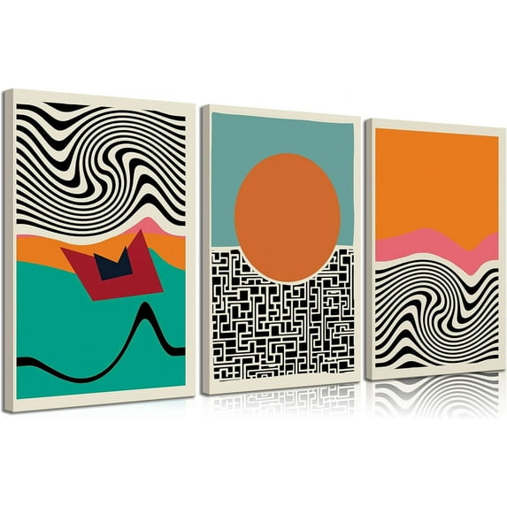 3Pcs Boho Mid Century Modern Canvas Wall Art Abstract Color Block Geometric Posters Prints Colorful Simple Line Wall Decor Pictures for Living Room Bedroom Home Decoration Und
