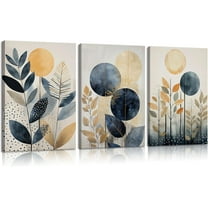 3Pcs Boho Plant Wall Art Abstract Botanical Posters Prints Bohemain Abstract Canvas Painting Navy Blue And Gold Leaves Pictures Modern Wall Decor for Living Room Bedroom12x16in Und