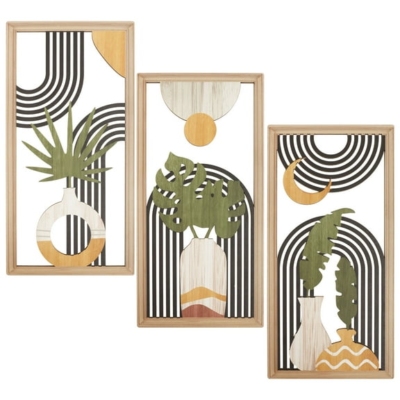 3Pcs Boho Wall Art Wood Wall Hanging Set Hollow Geometric Sculpture 3D Visual Effect Bohemian Ornament for Home