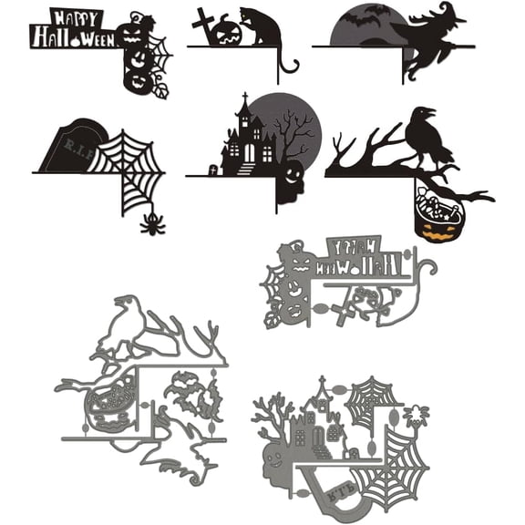3Pcs Borders Carbon Steel Cut Stencils Pumpkin Bat Cobweb Embossing Template for Paper Card Making Metal Stencils Cutting Die Scrapbooking Tool for Photo Album Gray DIY