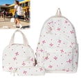 thumbnail image 1 of 3Pcs Bow Print Backpack Set, Breast Cancer Awareness Pink Ribbon School Bookbag with Lunch Box & Pencil Case for Back to School Girls Daily Use, 1 of 4