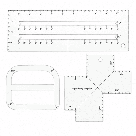 3Pcs Boxy Bag Making Template Set, 0.12in Thick Clear Acrylic Sewing Notion Tools for Beginners, Multi-Radius Corner Curve & Zip Pocket Layout Guide, Professional Pouch Pattern Drafting Rulers