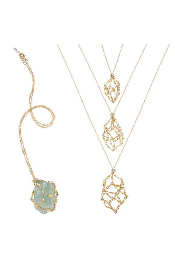 3Pcs Brass Macrame Pouch Necklaces with 304 Stainless Steel Pendants Golden 20.08~24.02 inch(51~61cm) DIY