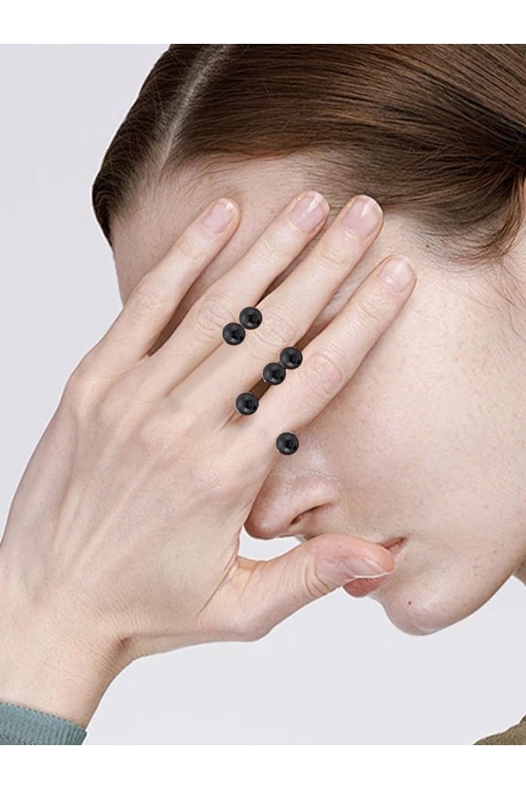 3Pcs Brass Plastic Pearl Finger Rings Sets Black Ball Decor Cuff Ring Stackable Jewelry Accessory for Women Birthday Festival Elegant Gifts Personalized Jewelry Inner Diameter: 17mm Black