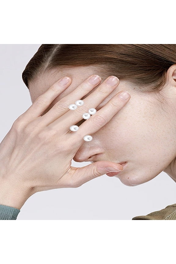 3Pcs Brass Plastic Pearl Finger Rings Sets Black Ball Decor Cuff Ring Stackable Jewelry Accessory for Women Birthday Festival Elegant Gifts