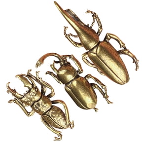 3Pcs Brass Simulation Beetle Figurines Solid Copper Taurus Insect Miniature Decorations Long Horn Bug Desk Decor Crafts Gift Tea Pet Insects Home Living Room Ornaments