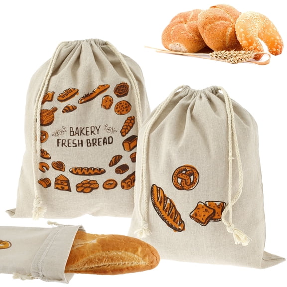 3Pcs Bread Bags for Homemade Bread Plastic Lined - Reusable Linen Bread Bag with Plastic Liner Cotton Linen Bread Bags with Drawstring Sourdough Bread Bags for Bread Fruit Nut Vegetable