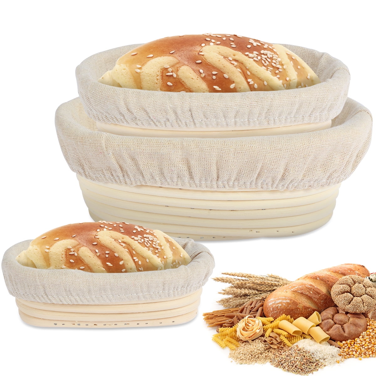 3Pcs Bread Proofing Basket Set,Oval Bread Proofing Basket Set