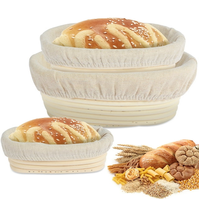 3Pcs Wooden Bread Proofing Basket Set for Baking, Dough Rising, and