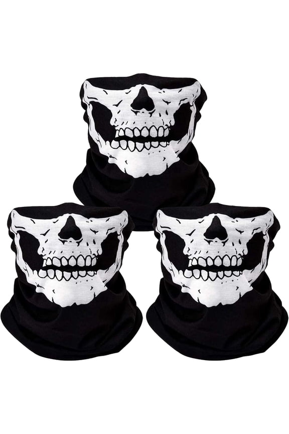 3Pcs Breathable Face Masks Skull Mask Seamless Balaclava Mask Headwear Scarf Black