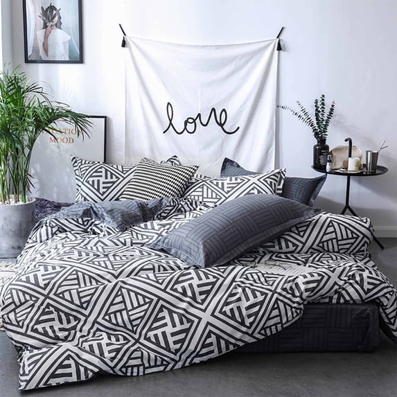 3Pcs Brushed Bedding Set, Reversible Pattern Printed Duvet Cover Set, Soft Breathable Machine Washable Home Textile for Bedroom