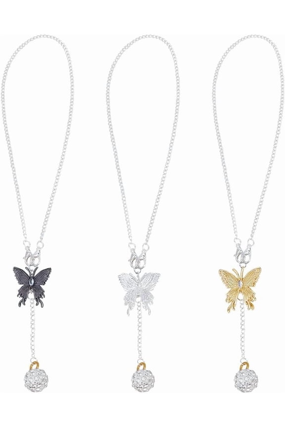 3Pcs Butterfly Car Hanging Ornament Paved Cubic Zirconia Bead Rear View Mirror Accessories Brass Butterfly Car Charm Pendant Sun Catcher Interior Decor for Car Window Home Door Frame Balcony for DIY