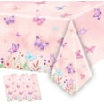 thumbnail image 1 of 3Pcs Butterfly Party Tablecloth Disposable Birthday Butterfly Table Cover Rectangle Plastic Waterproof Spring Flower Watercolor Pink Tablecloth Baby Shower Decorations Girls Party Supplies 54"x108", 1 of 12