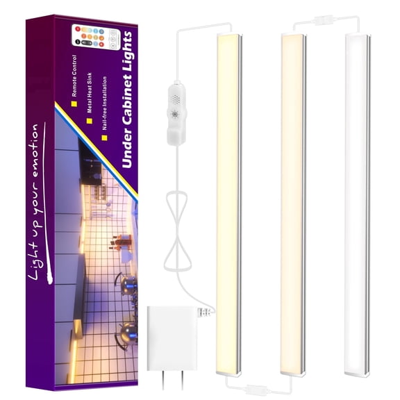 3Pcs Under Cabinet Lights Plug in, 12 Inch Multi-Color Under Cabinet Lighting, Super Bright Under Counter Lights for Kitchen, Ultra Thin Dimmable Light for Cabinet, Counter, Workbench, Desk