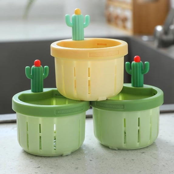3Pcs Cactus Kitchen Sink Strainer Press Automatic Dumping Basket Multi-Functional Home Use Cactus Sink Draining Basket Filter Net Lifting Basket Kitchen Waste Yellow A