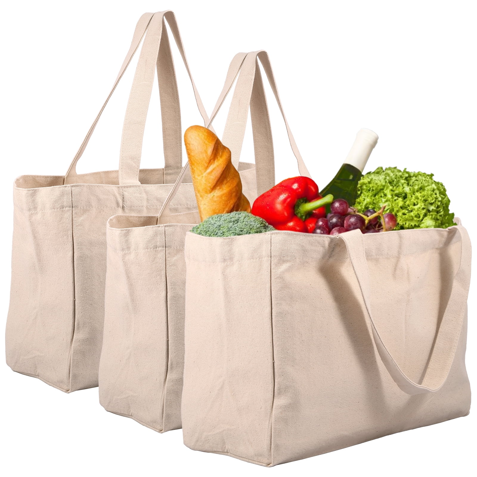 3Pcs Canvas Grocery Bag Large Capacity Grocery Shopping Bags Heavy Duty ...