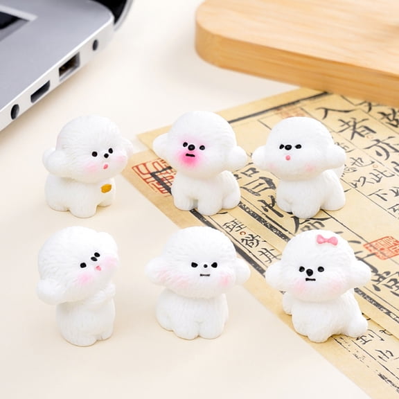 3Pcs Car Dashboard Decor Cute Fleece Dog Figurines, Resin Car Interior Decorations for Women, Mini Dashboard Ornaments, Adhesive Mounted