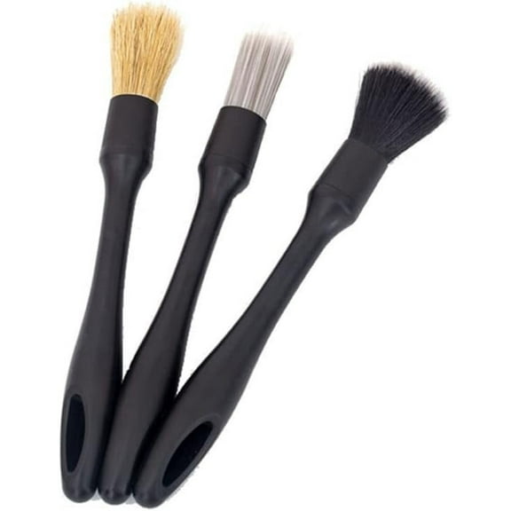 3Pcs Car Detailing Brushes for Cleaning Wheels Tire Interior Exterior Leather Air Vents Car Cleaning Kit Tools car Detailing Brush kit auto Cleaning Brushes with Handle car Cleaning Tools