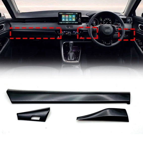 3Pcs Car Glossy Black Center Console Dashboard Panel Decorative Cover Trim for -V Vezel 2021 2022 RHD