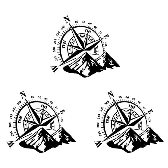3Pcs Car Off-Road SUV Side Body Sticker Compass Mountain Decals Sticker for SUV Off-Road  Waterproof