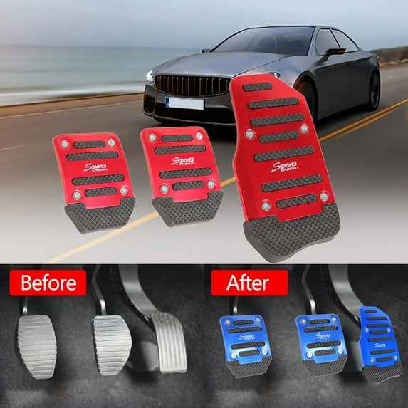 3Pcs Car Pedal Covers, Kadlawus Premium Metal Car Pedal Upgrade Set – Universal Fit Anti-Slip Brake & Accelerator Covers with Rubberized Surface for Secure Driving Control