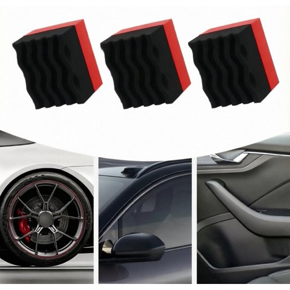 3Pcs Car Tire Dressing Applicator Pad, Soft Sponge Tire Shine Applicator, For Auto Detailing,SUV, Truck, RV(Red)