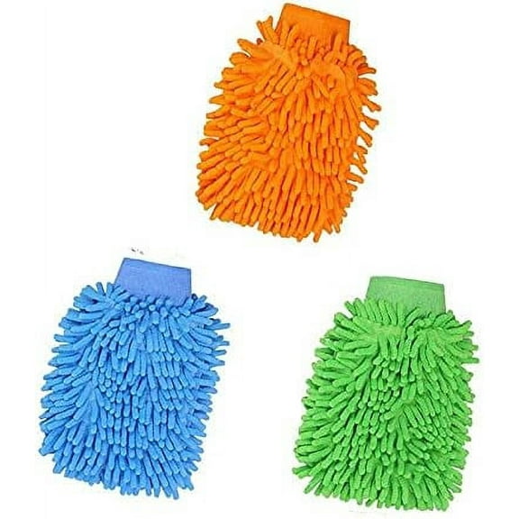 3Pcs Car Wash Mitts, Double Sided Microfiber Car Wash Mitts Super Absorbent Microfibre Gloves Microfibre Cloth for Car Cleaning Household Cleaning,14x 23x2.5cm