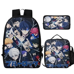 3Pcs Cartoon Backpack Set, Durable Blue Anime Lock Theme Bag with Insulated Lunch Tote and Pencil Case, Lightweight Daily Bag for Outdoor & Commute(Style A)