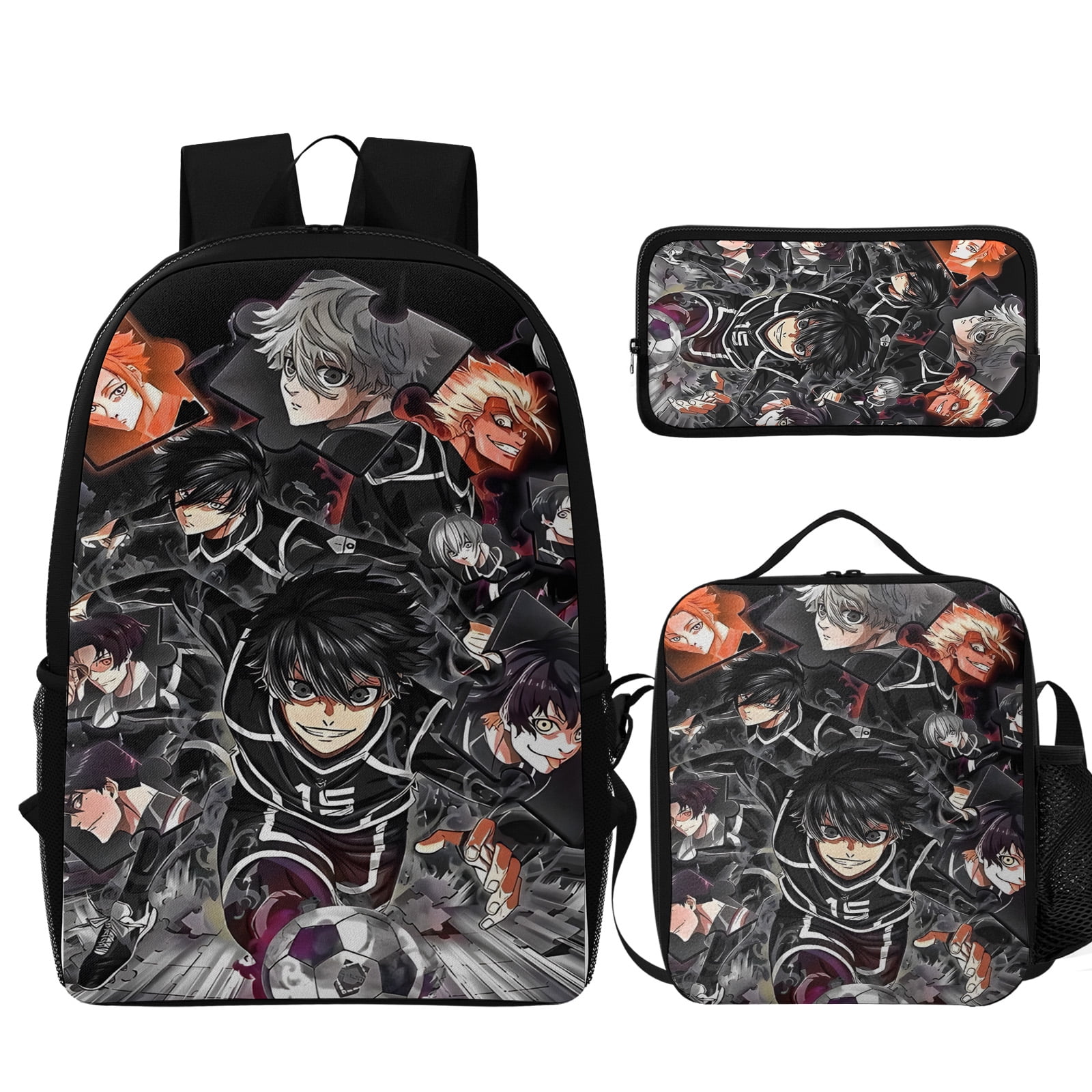 3Pcs Cartoon Backpack Set, Durable Blue Anime Lock Theme Bag with ...