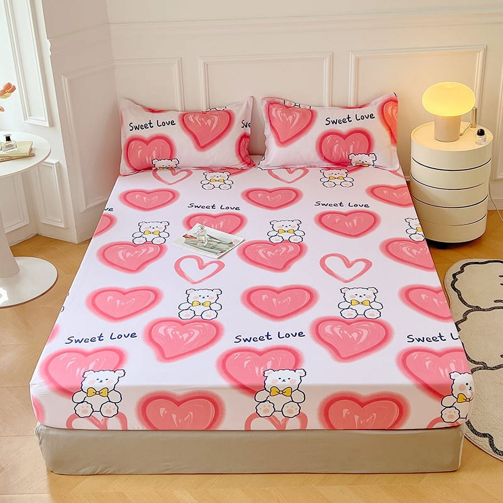 3Pcs Cartoon Bed Sheets Polyester Adjustable Sheets King Bed Sheets