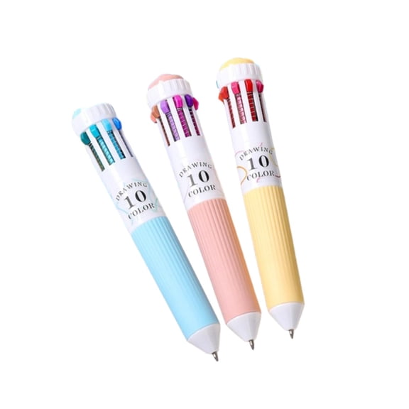 3Pcs Cartoon Multicolor Pen 10-Color-in-1 Pen Multicolored Ballpoint Pens for Color Coding Writing Drawing Journaling