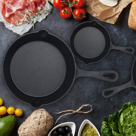 3Pcs Cast Iron Skillet Heavy-Duty Pre-Seasoned Pan Cookware Set 10" 8" 6" Pans Non-Stick Oven Safe Kitchen Skillet for Frying Saute Cooking Black
