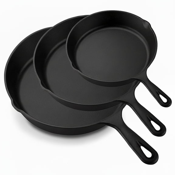 3Pcs Cast Iron Skillet Set 6/8/10 Inch, Natural Seasoned Non-Stick Pan, Heirloom Grade Sand Casting, Oven Grill Campfire Safe for Steak, Cornbread & Camping Cooking