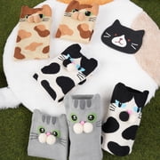 3Pcs Cat Funky Socks, Cat Fun Socks, Cat Fun Socks for Woman, Cat Fuzzy Socks, Cat Fluffy Socks, Womens Funny Novelty Socks - Cute Cat Animal Socks for Women, Multicolor