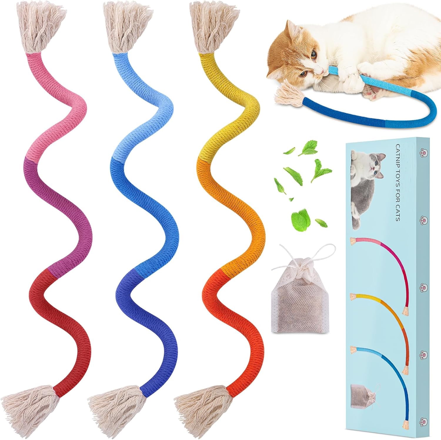 3Pcs Cat Toys Chew Ropes, Natural Catnip Toys, Safe Teeth Cleaning Toy ...