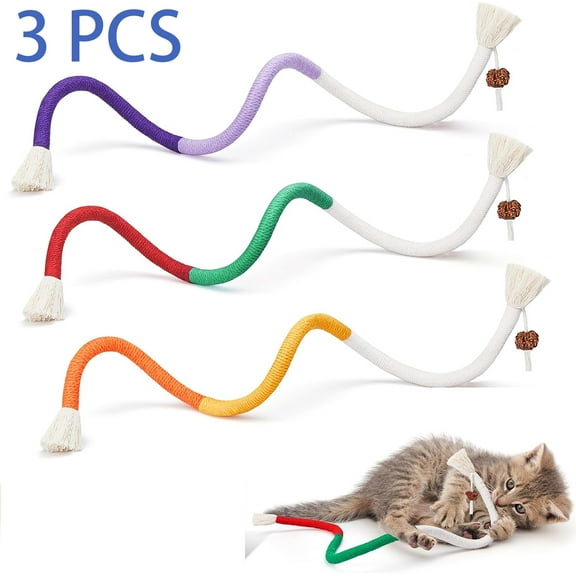 3Pcs Cat Toys Chew Ropes with Refillable Natural Catnip, Safe Teeth Cleaning Toy for Indoor Kittens, Interactive Cat Nip Kitty Toys for All Breeds 19.5 Inches