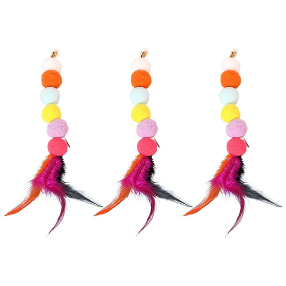 3Pcs Cat Wand Toy Supplement Replacement Head Interactive Cat Toy Hair Ball And Feather