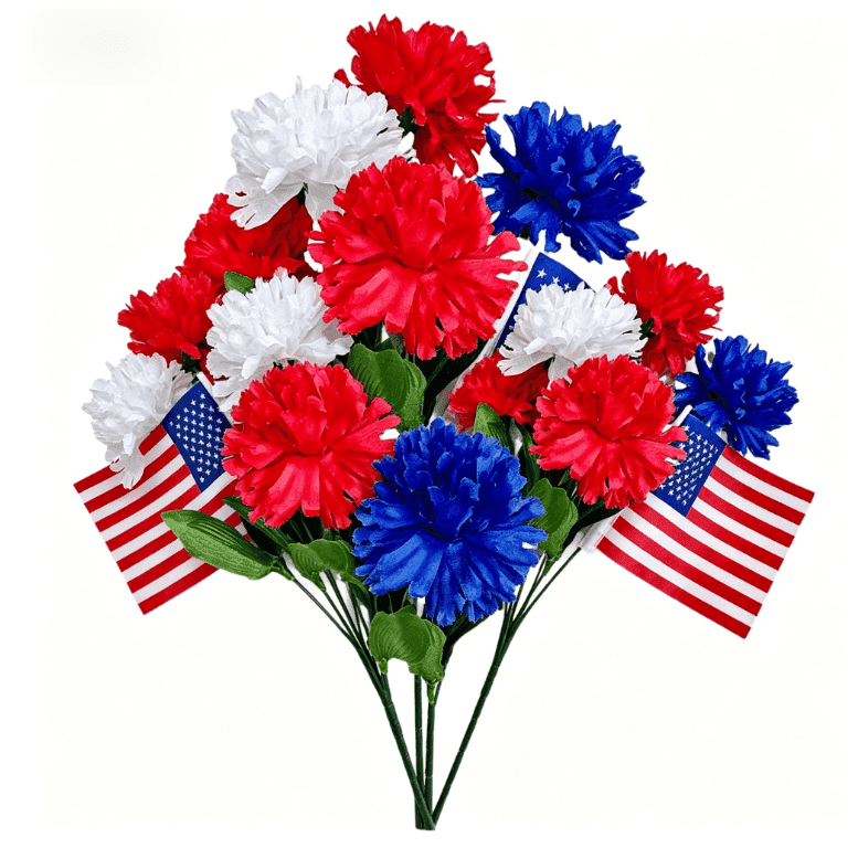 3Pcs Cemetery Flowers for Grave, Artificial Red Blue White Lilac ...