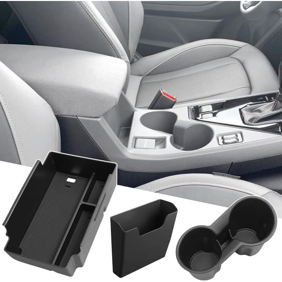3Pcs Center Console Organizer Compatible with Subaru Crosstrek Wilderness 2026 2025 2024 Impreza Interior Accessories - Center Console Storage Box Tray & Cup Holder Liner Insert