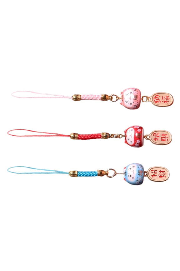 3Pcs Ceramic Fortune Cat Pendant Key Chains Cute Kitten Ornament for Phone Car and Backpack Decoration Stylish Lucky Cat Charm with or Unique Home Decor