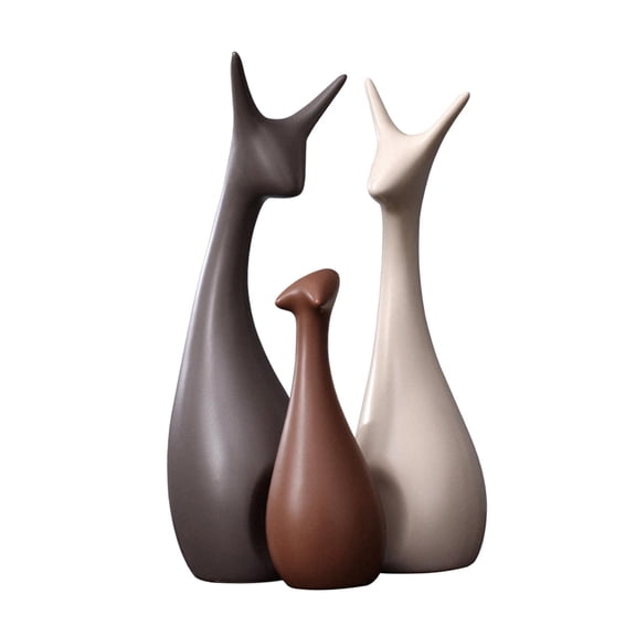 3Pcs Ceramic Ornaments, Simple Deer Statue Sculptures Animal Figurine Collectibles Decorative Art Crafts for Home Desktop Mantle Decorations Gift Three Deer